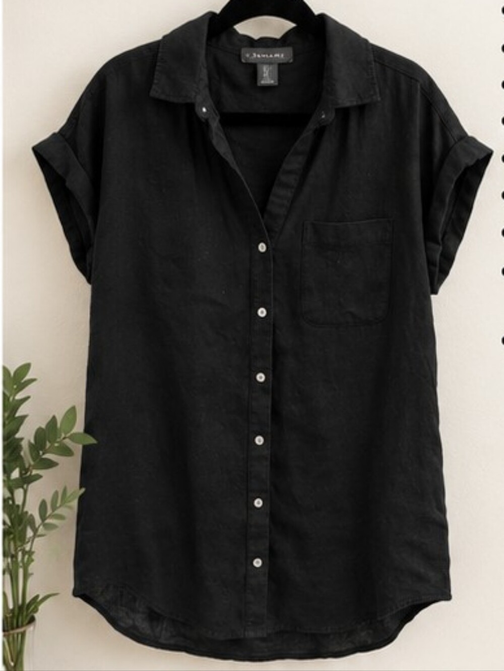 Tahari 100% Linen Longline Button Up Shirt Black Size Small